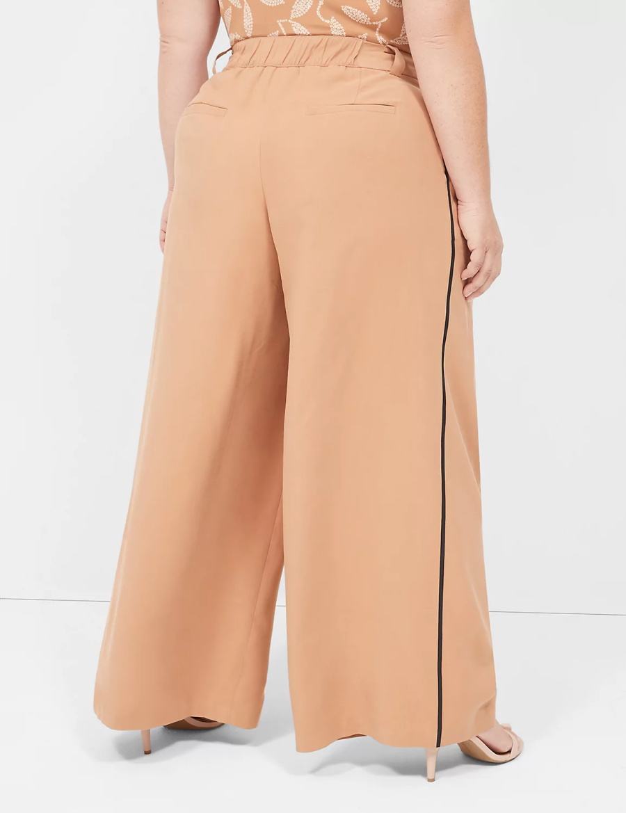 Lane Bryant Pleated Wide Leg With Side-Trim Pantaloni Donna Marroni | KGW7847IC