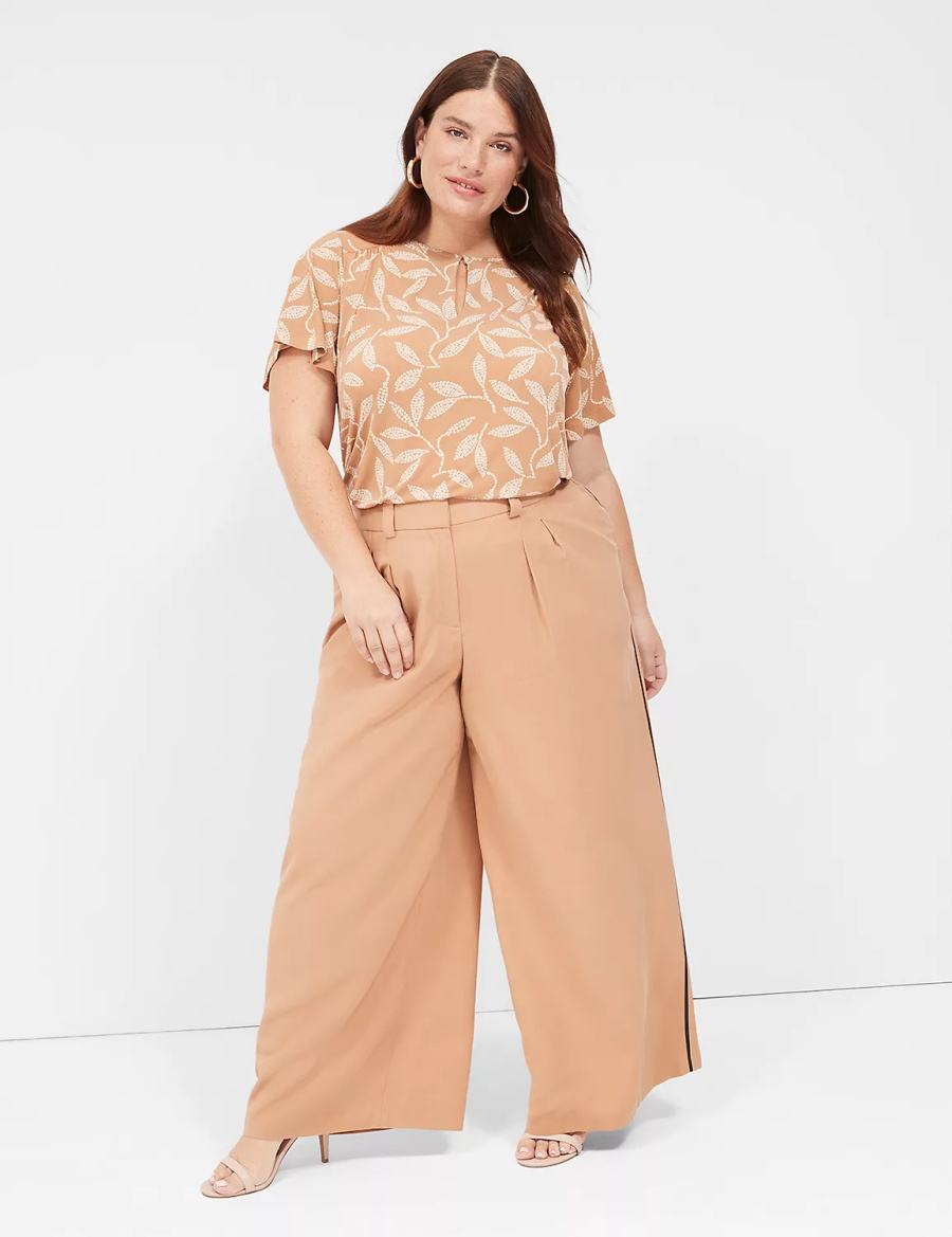 Lane Bryant Pleated Wide Leg With Side-Trim Pantaloni Donna Marroni | KGW7847IC