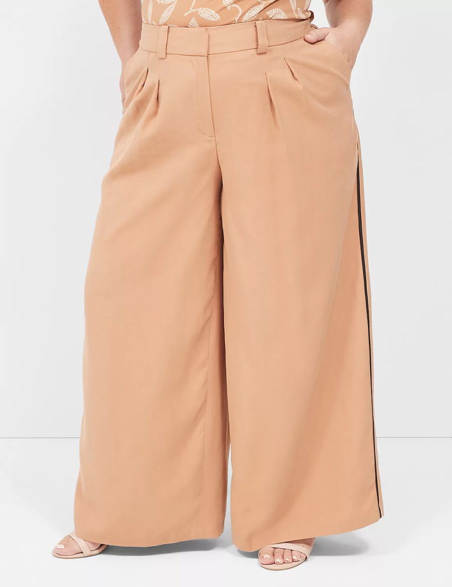 Lane Bryant Pleated Wide Leg With Side-Trim Pantaloni Donna Marroni | KGW7847IC