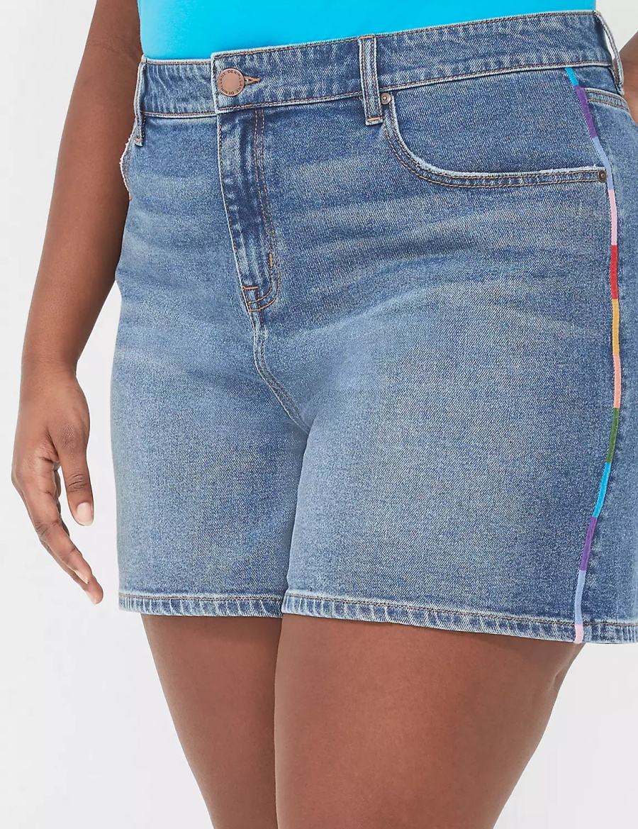 Lane Bryant Pride Boyfriend Fit Jean With Embroidery Pantaloncini Donna Blu | TDE2893GA