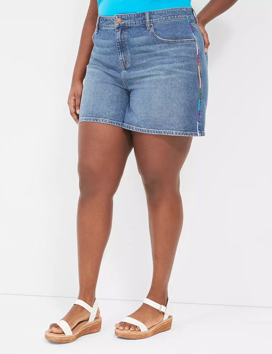 Lane Bryant Pride Boyfriend Fit Jean With Embroidery Pantaloncini Donna Blu | TDE2893GA