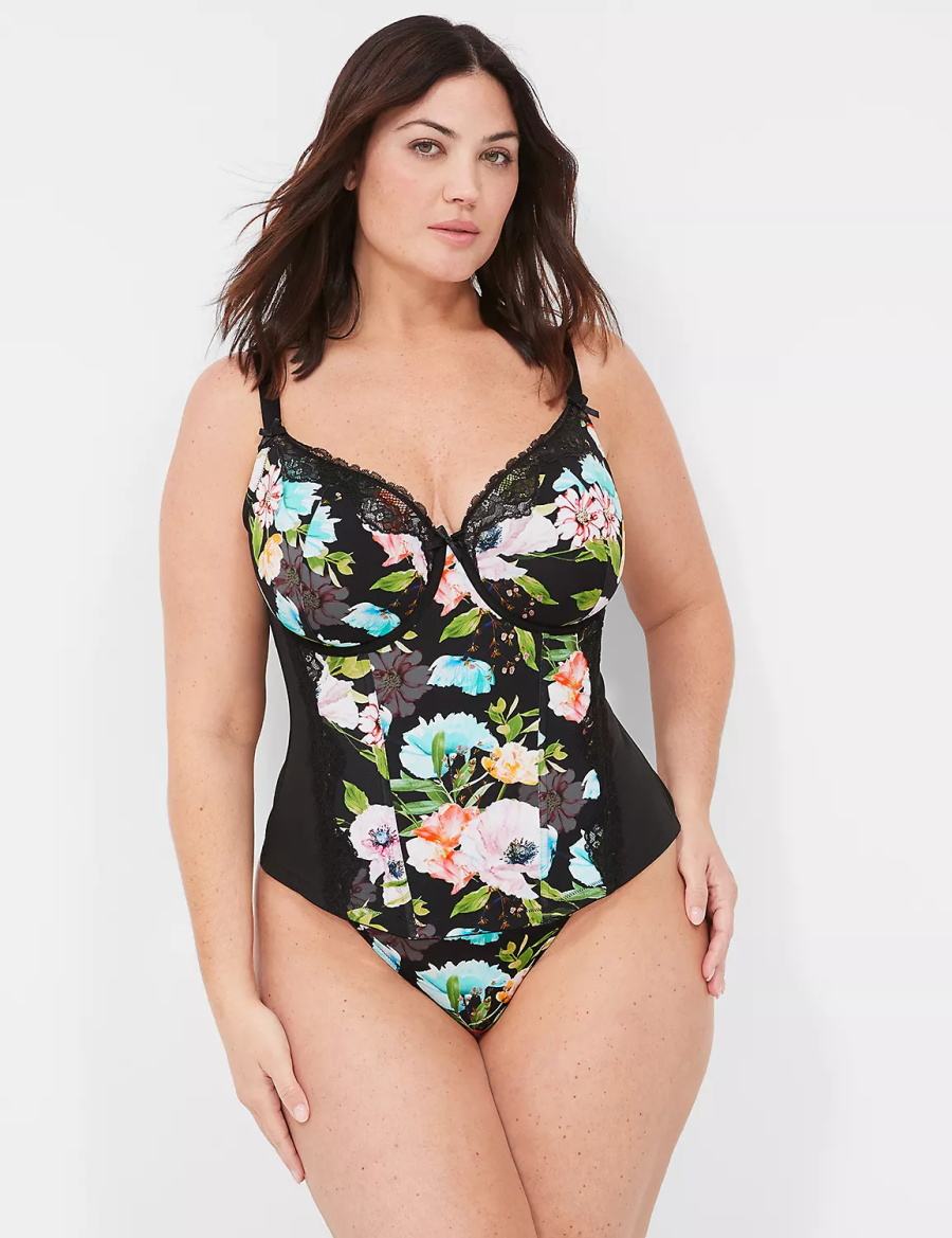 Lane Bryant Printed Lace-Trim Mutandine Perizoma Donna Nere | UIQ4960VD