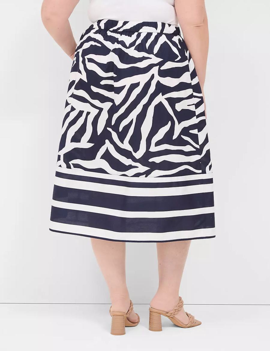 Lane Bryant Printed Midi Gonne Donna Blu Marino Bianche | DYE4530TM