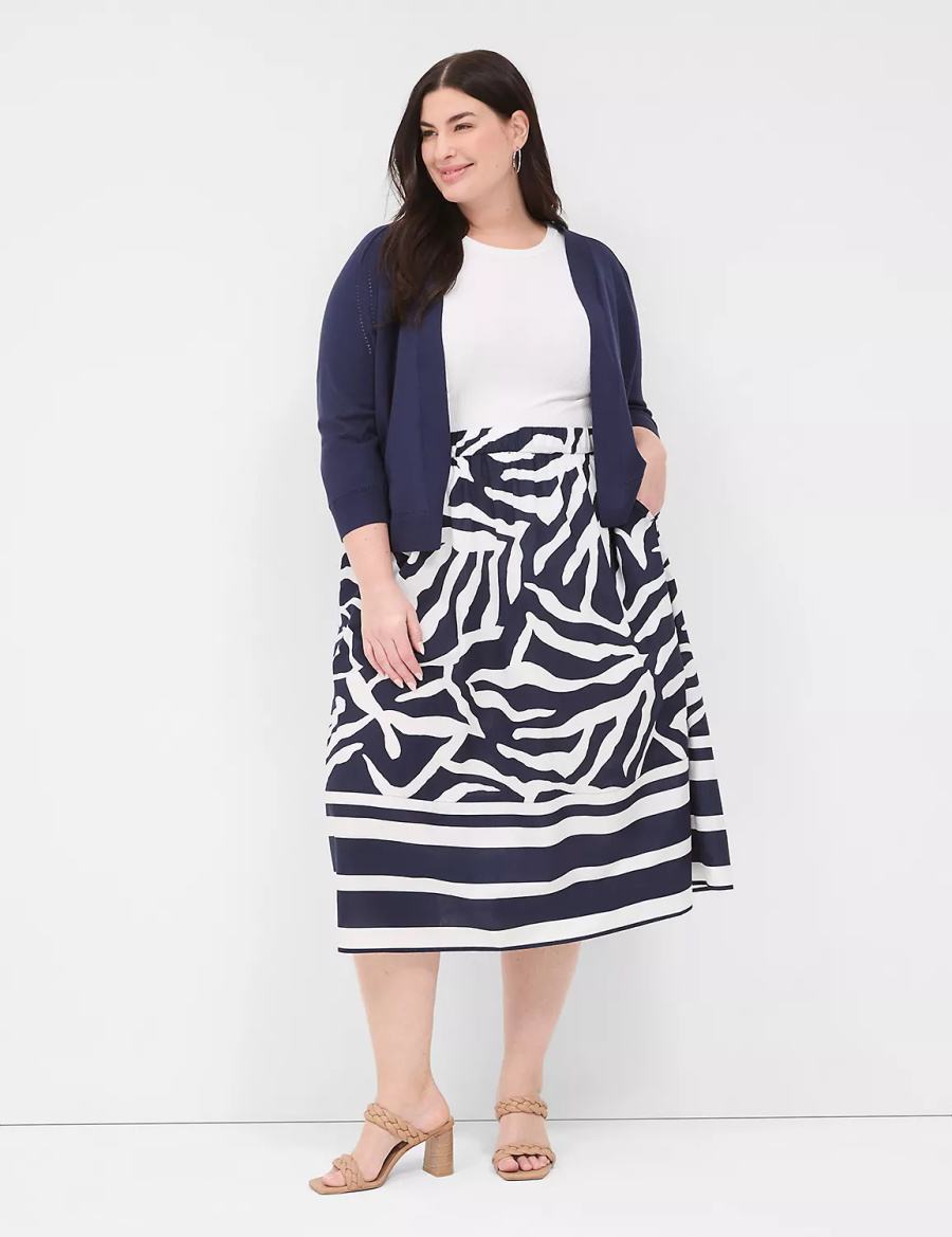 Lane Bryant Printed Midi Gonne Donna Blu Marino Bianche | DYE4530TM