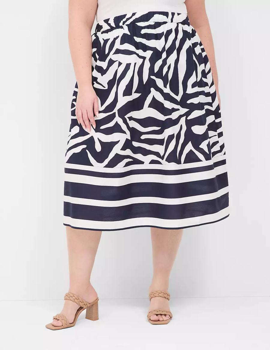 Lane Bryant Printed Midi Gonne Donna Blu Marino Bianche | DYE4530TM