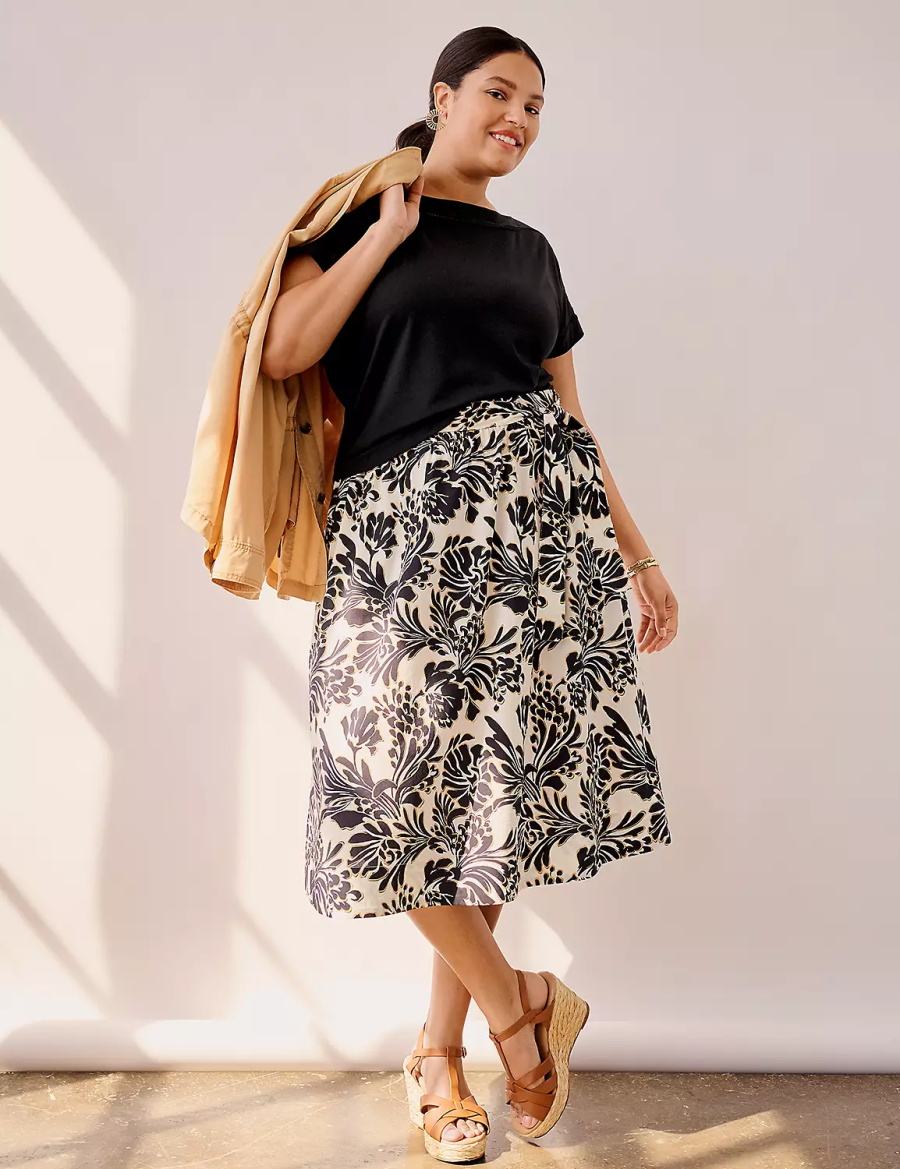 Lane Bryant Printed Midi Gonne Donna Nere | RXB192CL