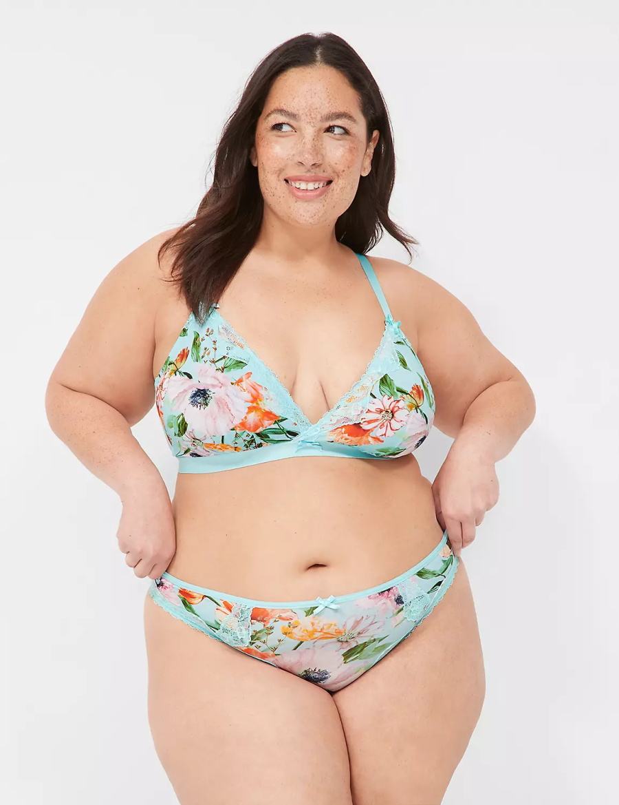 Lane Bryant Printed No-Wire Triangle Reggiseno Sfoderato Donna Verde Acqua | KRV5557YI