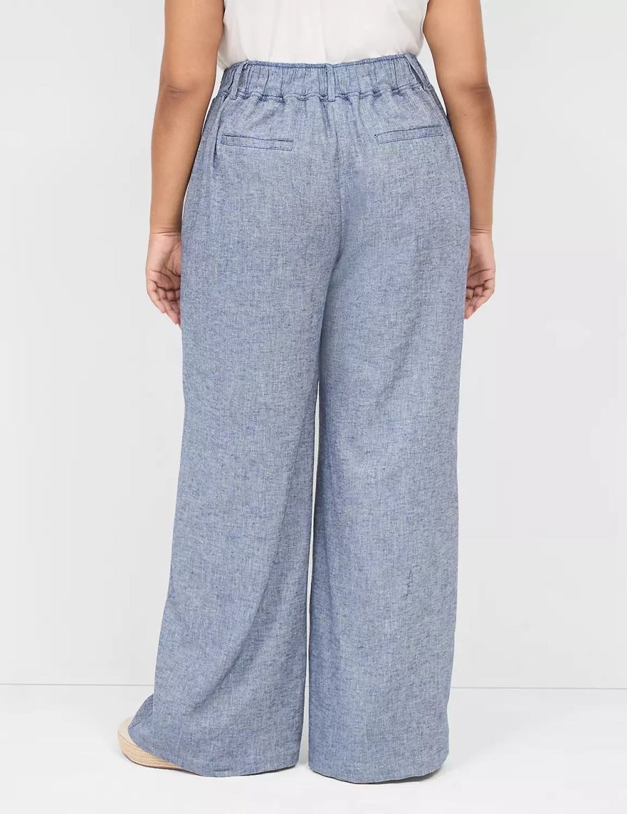 Lane Bryant Pull-On Chambray Linen Straight Leg Pantaloni Donna Blu Grigie | WEE82FC