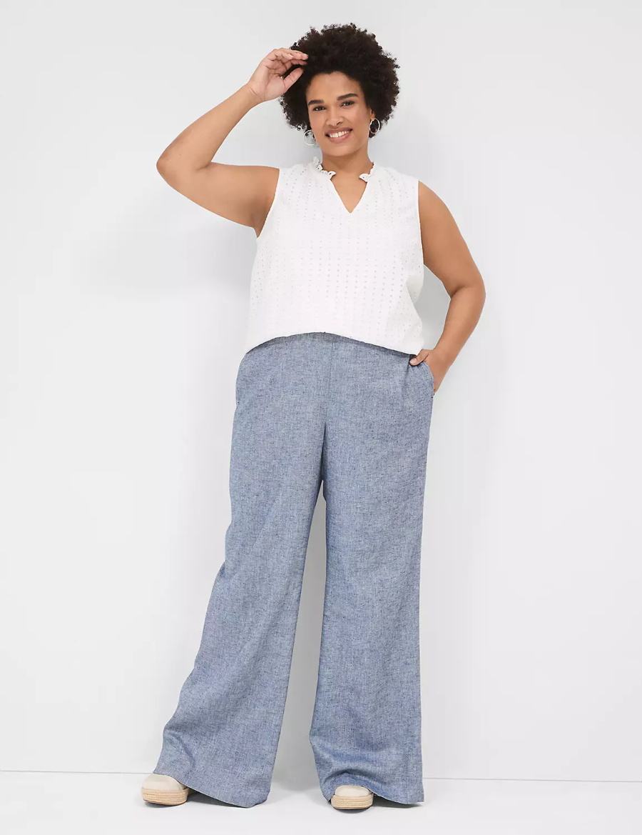 Lane Bryant Pull-On Chambray Linen Straight Leg Pantaloni Donna Blu Grigie | WEE82FC