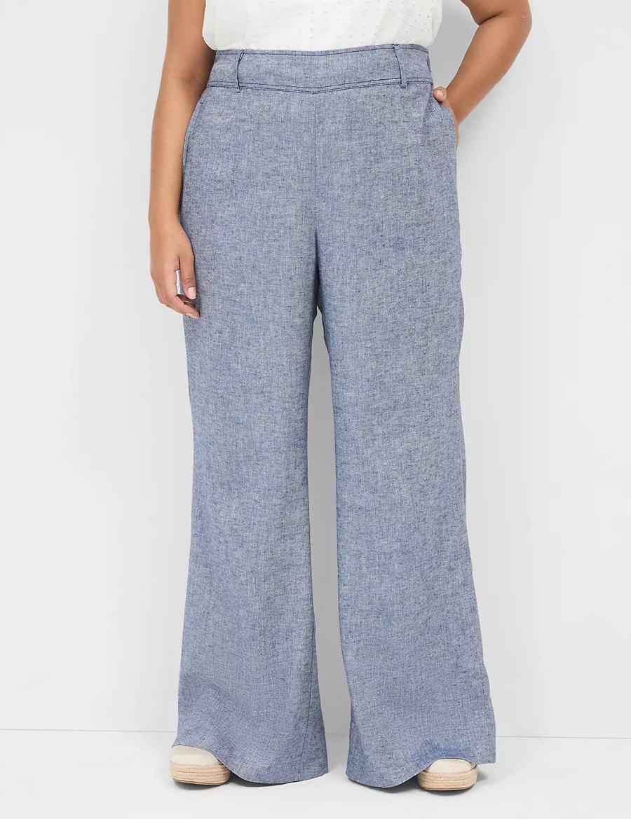 Lane Bryant Pull-On Chambray Linen Straight Leg Pantaloni Donna Blu Grigie | WEE82FC