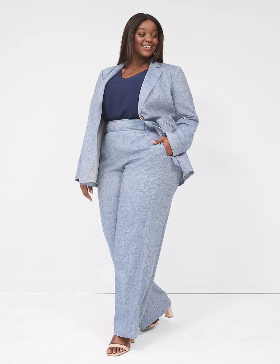 Lane Bryant Pull-On Chambray Linen Straight Leg Pantaloni Donna Blu Grigie | WEE82FC