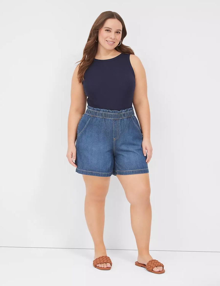 Lane Bryant Pull-On Fit Flirty Jean Pantaloncini Donna Blu | IVE6694SX