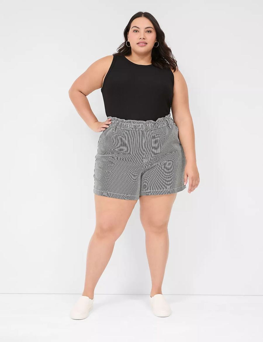 Lane Bryant Pull-On Fit High-Rise Jean Pantaloncini Donna Nere Strisce | FII3359FA