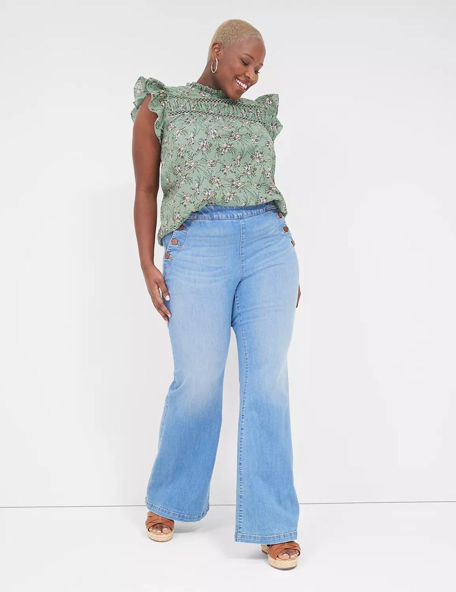 Lane Bryant Pull-On Fit High-Rise Sailor Flare Jeans Donna Blu | MXX683IO