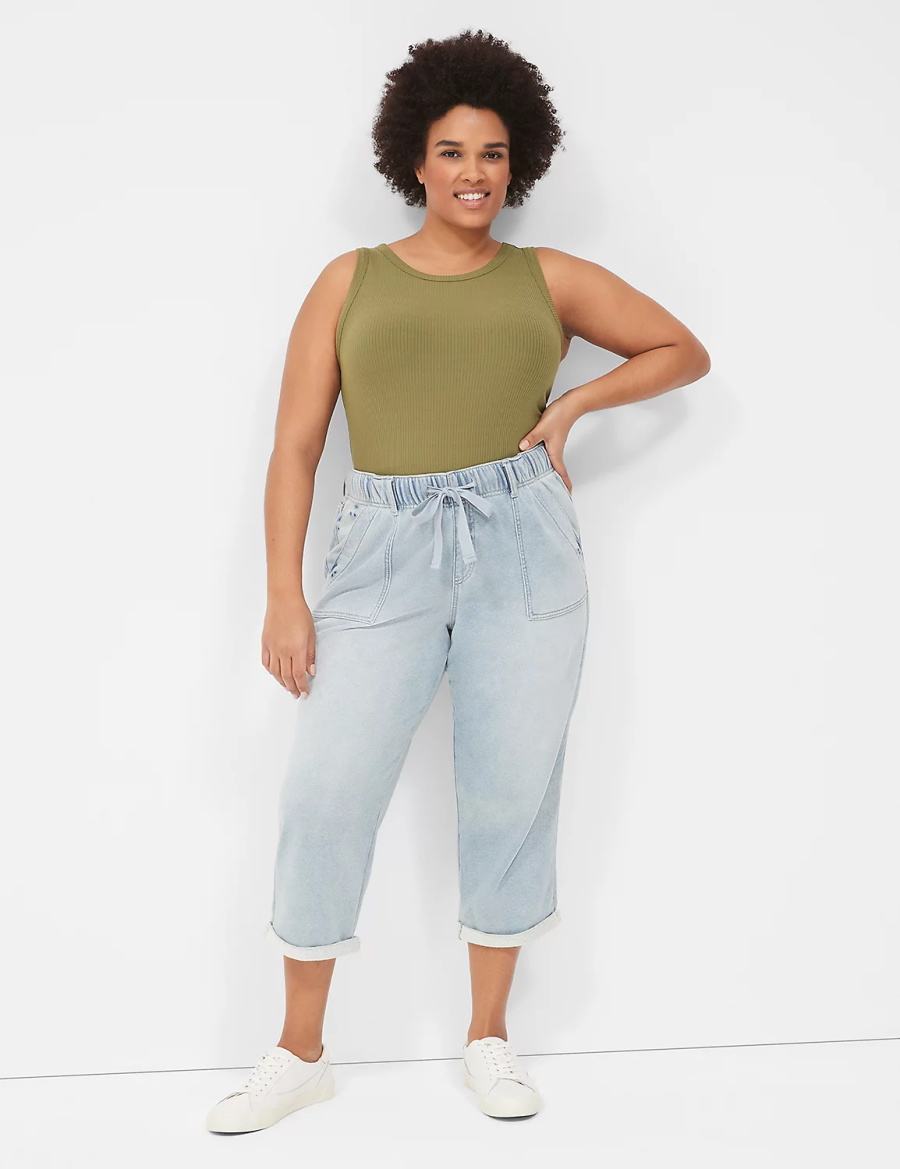 Lane Bryant Pull-On Fit Knit Boyfriend Capri Jeans Donna Blu Chiaro | WTG229TV