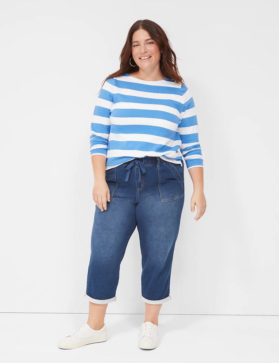 Lane Bryant Pull-On Fit Knit Boyfriend Capri Jeans Donna Blu Scuro | ROI8985DA