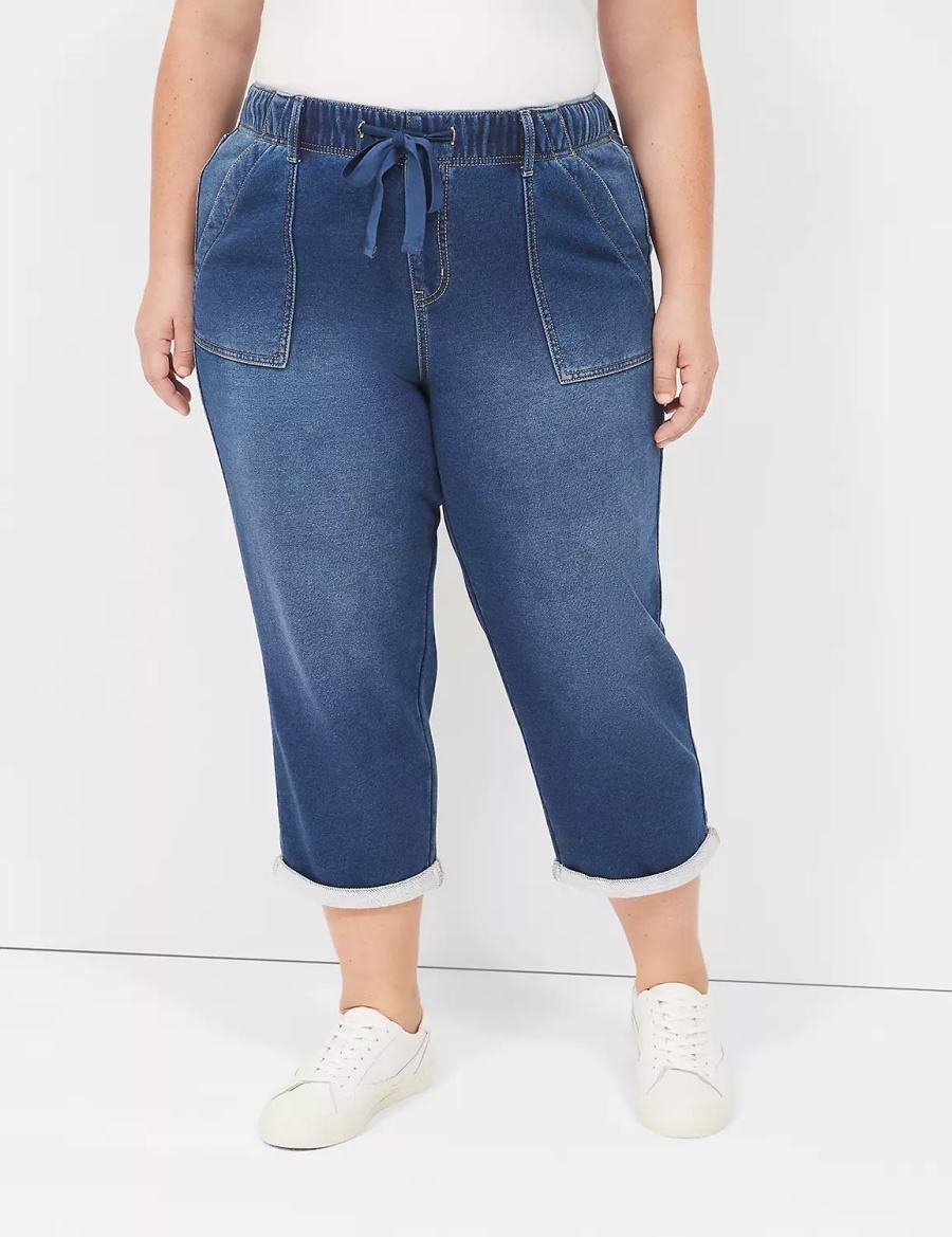 Lane Bryant Pull-On Fit Knit Boyfriend Capri Jeans Donna Blu Scuro | ROI8985DA