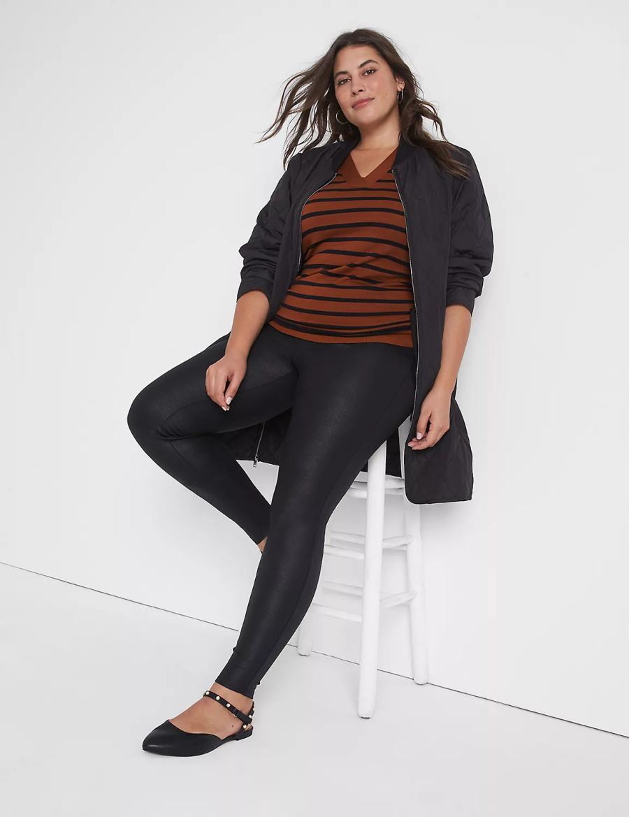 Lane Bryant Pull-On High-Rise Ponte - Coated Leggings Donna Nere | IBD453AD