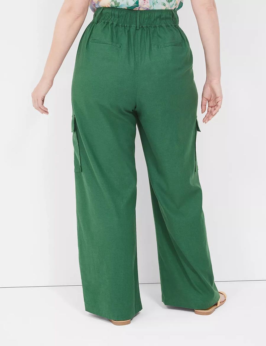 Lane Bryant Pull-On Linen Straight Leg Cargo Pantaloni Donna Verdi Profondo | ALE1793IB