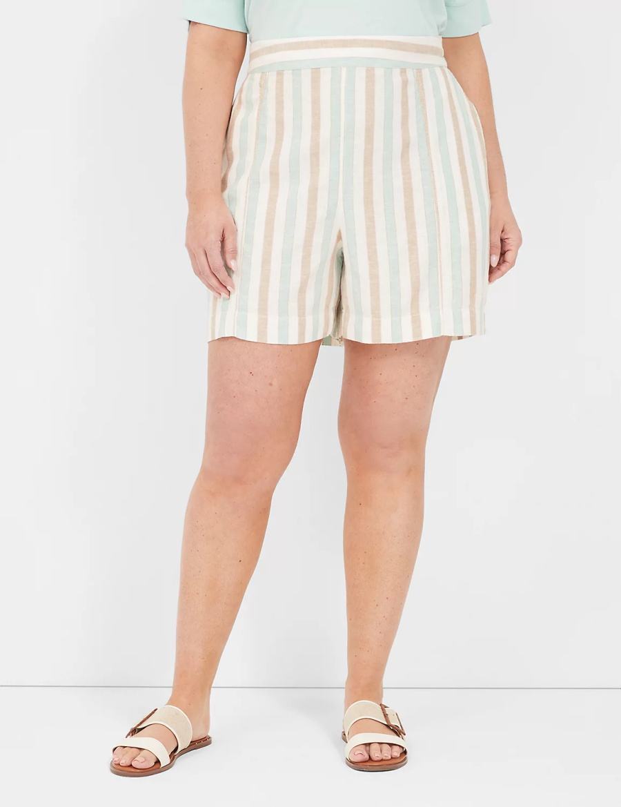 Lane Bryant Pull-On Linen Stripe Pantaloncini Donna Strisce | CNX1755BE