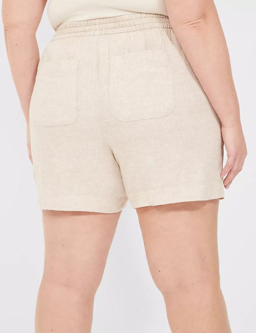 Lane Bryant Pull-On Linen Stripe Pantaloncini Donna Beige Strisce | CCD7889RG