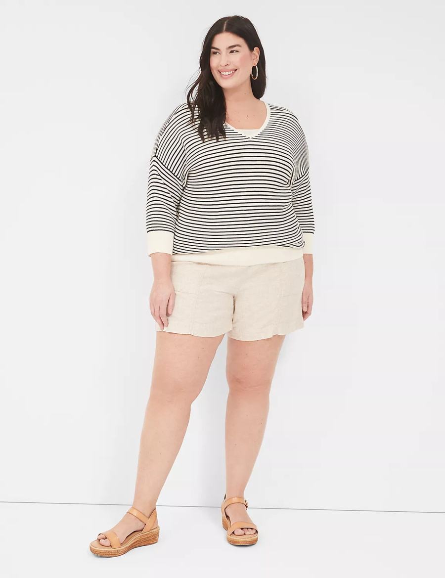 Lane Bryant Pull-On Linen Stripe Pantaloncini Donna Beige Strisce | CCD7889RG