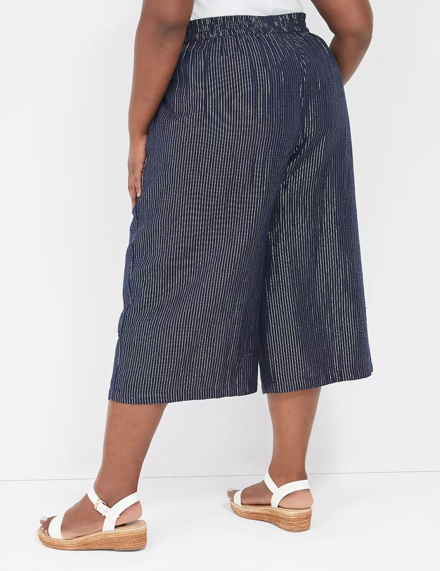 Lane Bryant Pull-On Lurex Gauze Crop Wide Leg Pantaloni Donna Blu | AHH7270EN