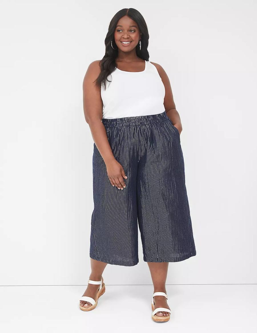 Lane Bryant Pull-On Lurex Gauze Crop Wide Leg Pantaloni Donna Blu | AHH7270EN