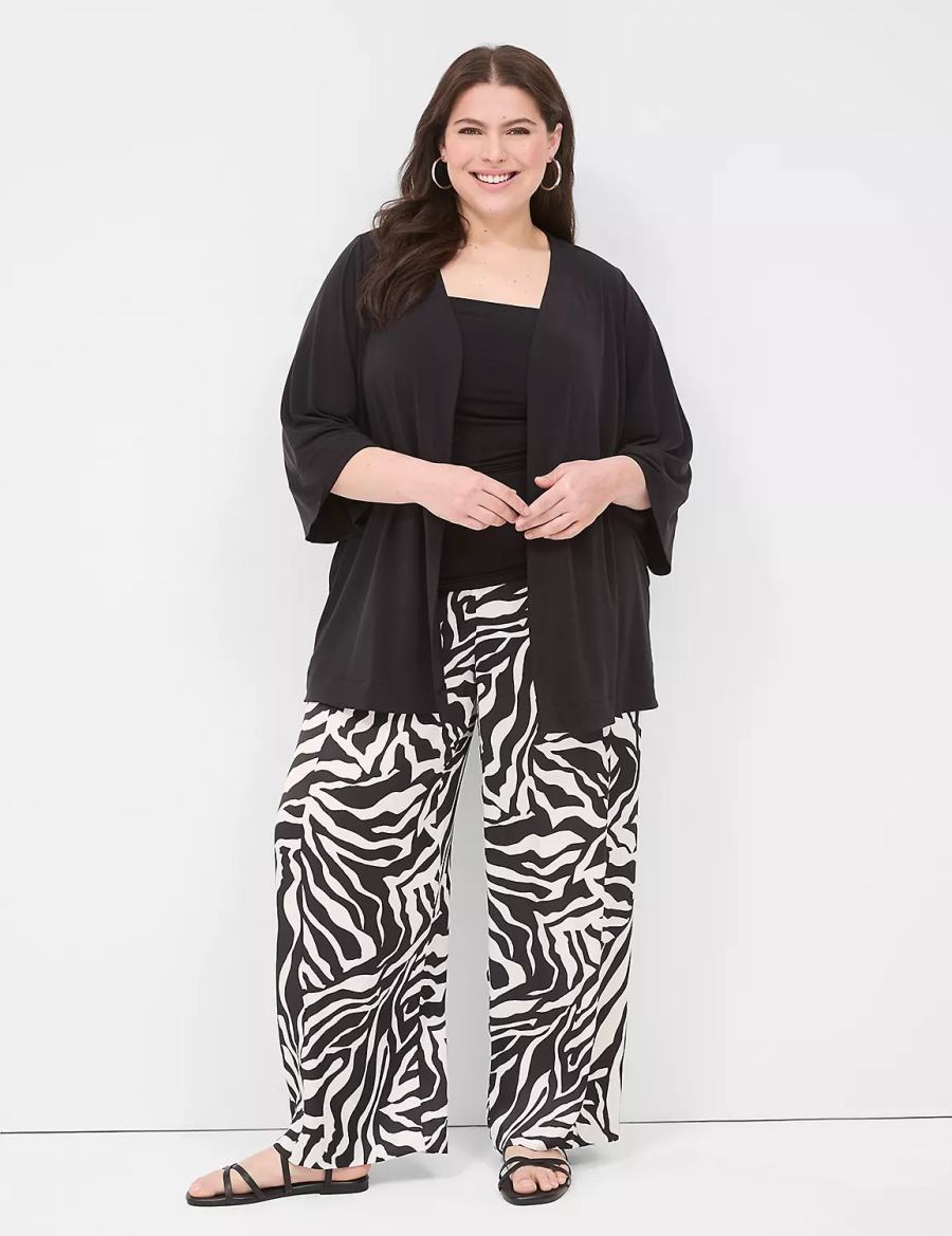 Lane Bryant Pull-On Satin Wide Leg Pantaloni Donna Bianche Nere | BDP980SL