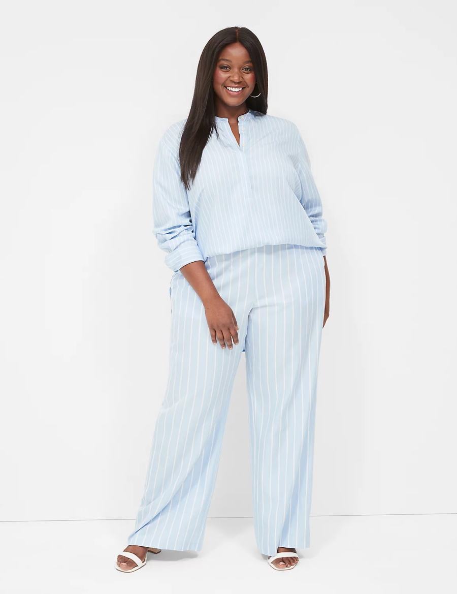 Lane Bryant Pull-On Straight Leg Pantaloni Donna Blu Chiaro Strisce | TIL8339WP