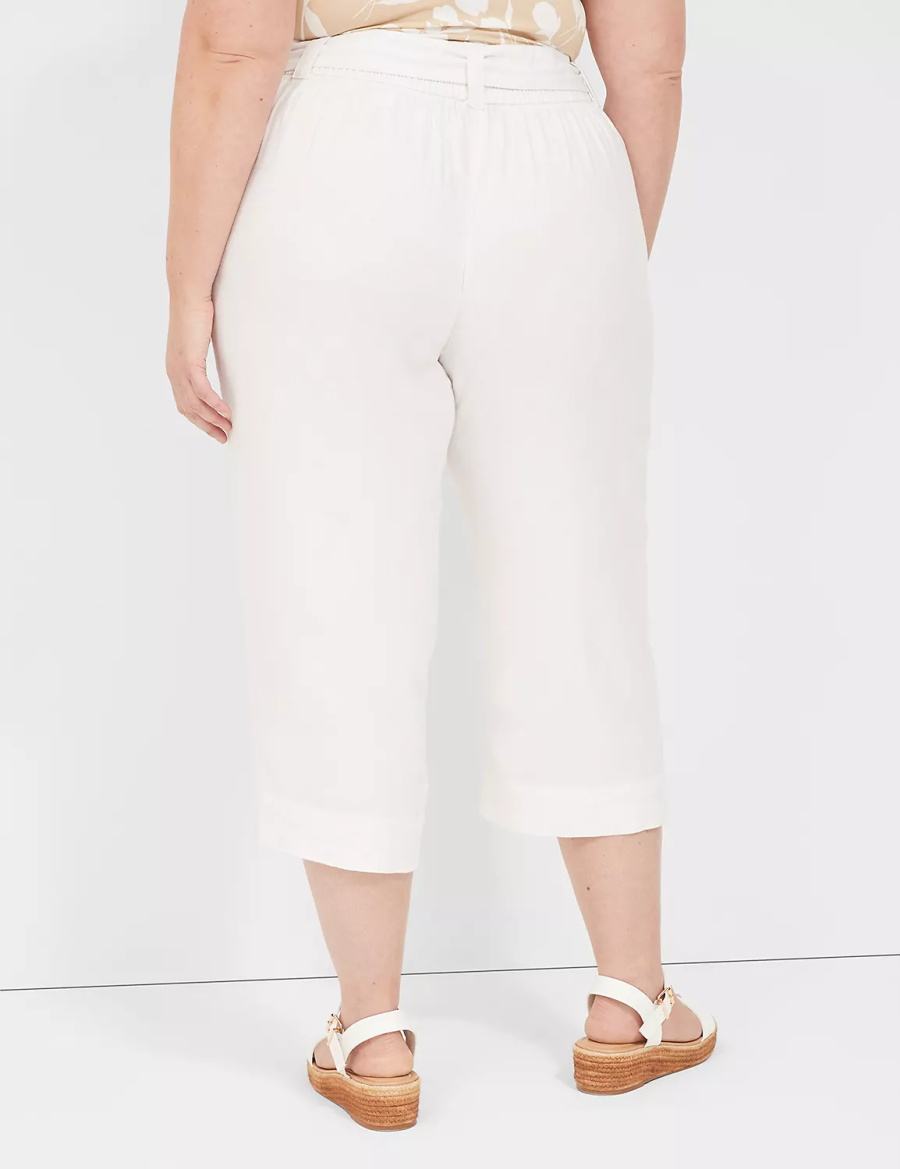 Lane Bryant Pull-On Twill Linen Capri Pantaloni Donna Bianche | QHR8860SM