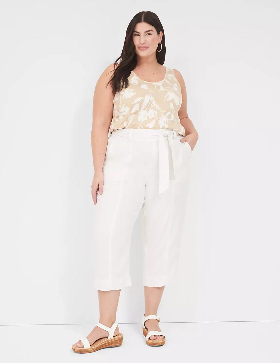 Lane Bryant Pull-On Twill Linen Capri Pantaloni Donna Bianche | QHR8860SM