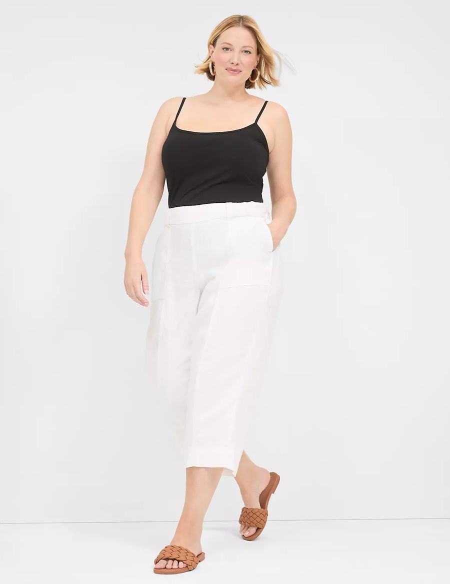 Lane Bryant Pull-On Twill Linen Capri Pantaloni Donna Bianche | QHR8860SM