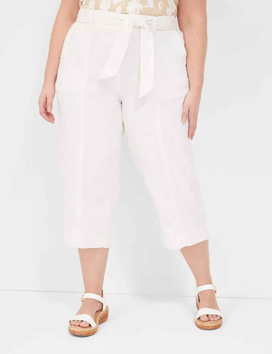 Lane Bryant Pull-On Twill Linen Capri Pantaloni Donna Bianche | QHR8860SM