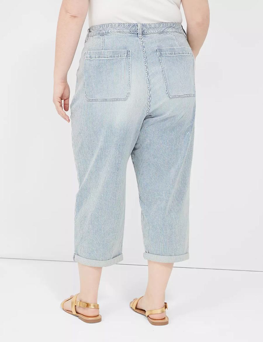 Lane Bryant Railroad Stripe Boyfriend Fit Capri Jeans Donna Blu Chiaro | CDU7710NF