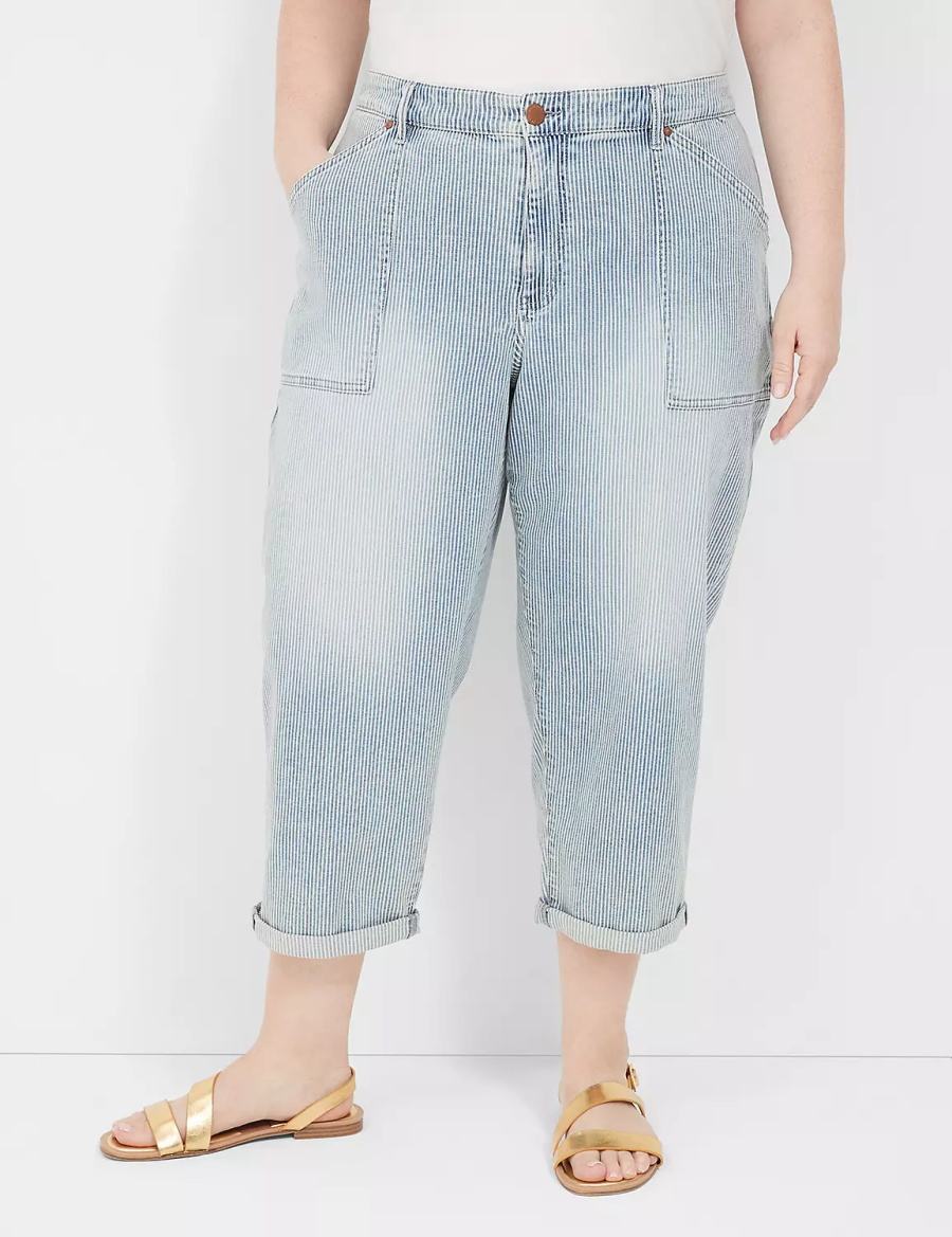 Lane Bryant Railroad Stripe Boyfriend Fit Capri Jeans Donna Blu Chiaro | CDU7710NF