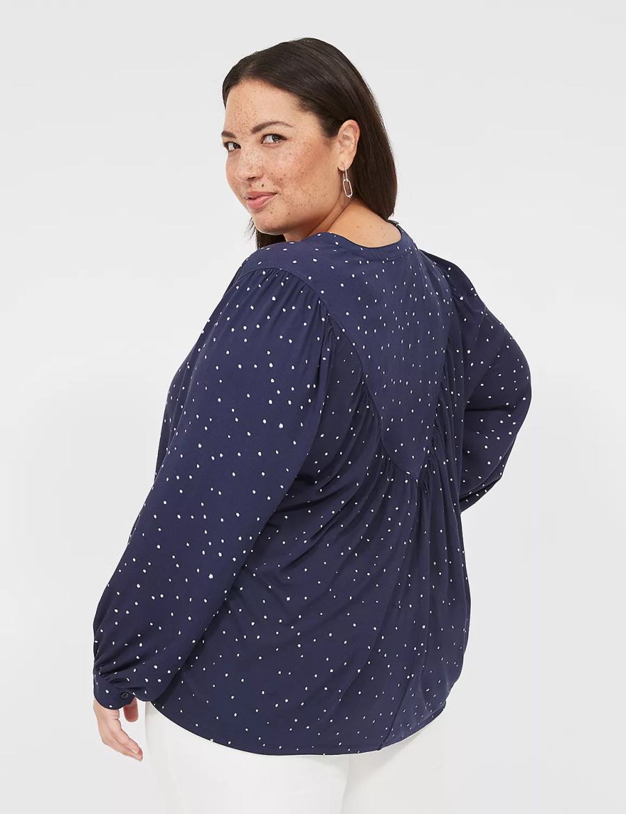 Lane Bryant Relaxed Button-Front Woven & Knit Top Camicie Donna Blu Marino | CWC9662DW