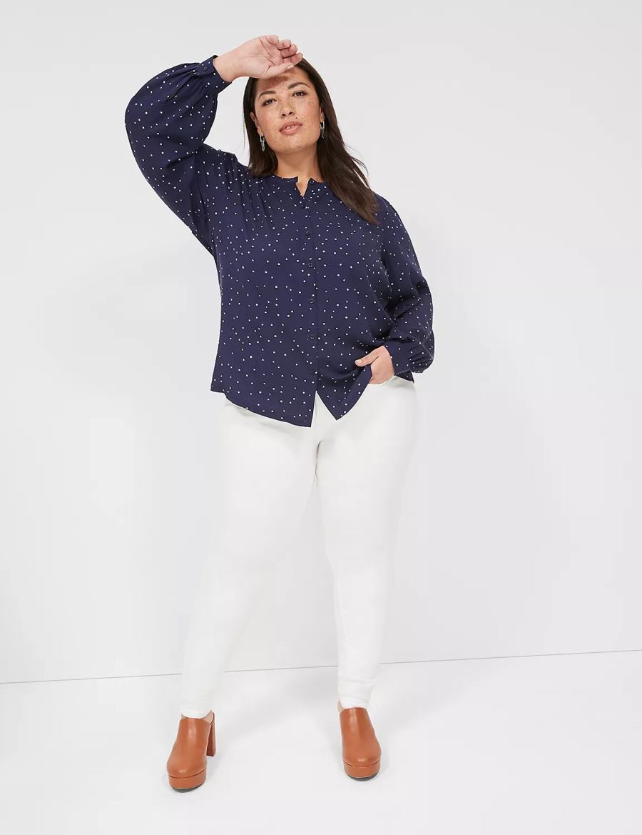 Lane Bryant Relaxed Button-Front Woven & Knit Top Camicie Donna Blu Marino | CWC9662DW