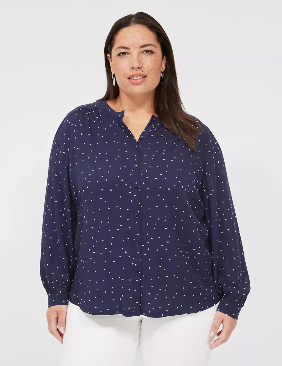 Lane Bryant Relaxed Button-Front Woven & Knit Top Camicie Donna Blu Marino | CWC9662DW