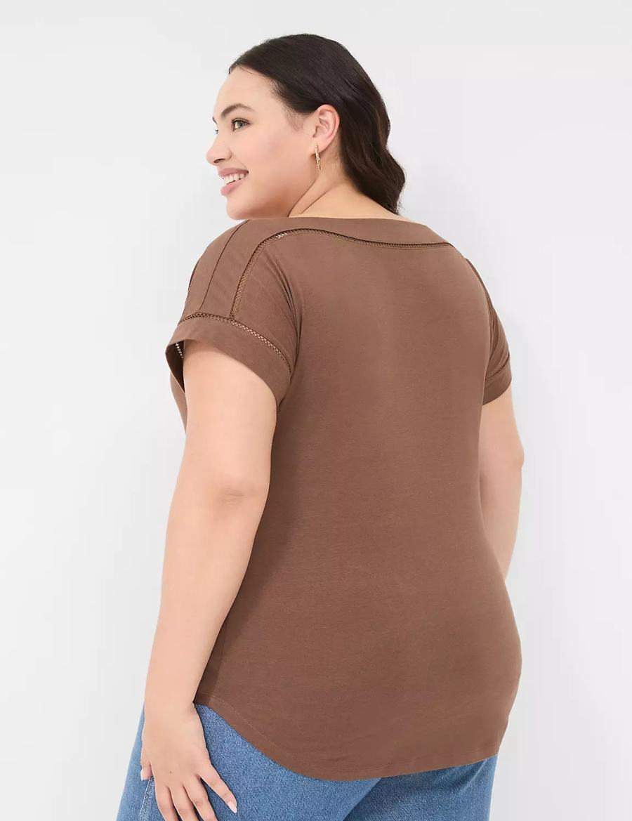 Lane Bryant Relaxed Cap-Sleeve Boatneck Top Magliette Donna Marroni | ZXK9838AV