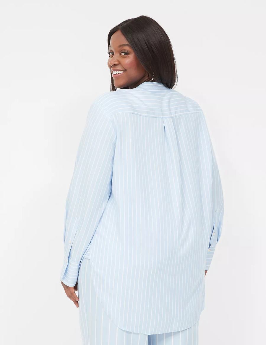 Lane Bryant Relaxed Collar Button-Down Camicie Donna Blu Chiaro Strisce | CRL1528PC