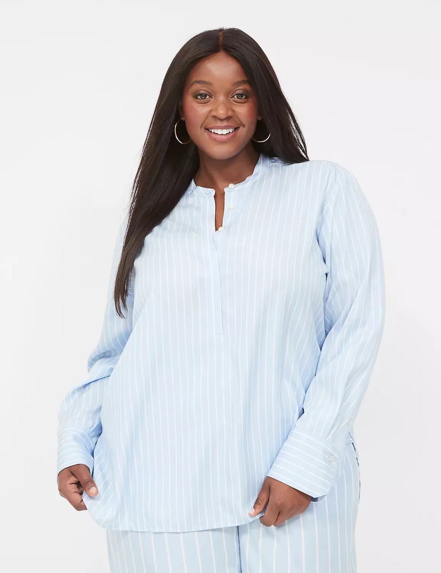 Lane Bryant Relaxed Collar Button-Down Camicie Donna Blu Chiaro Strisce | CRL1528PC