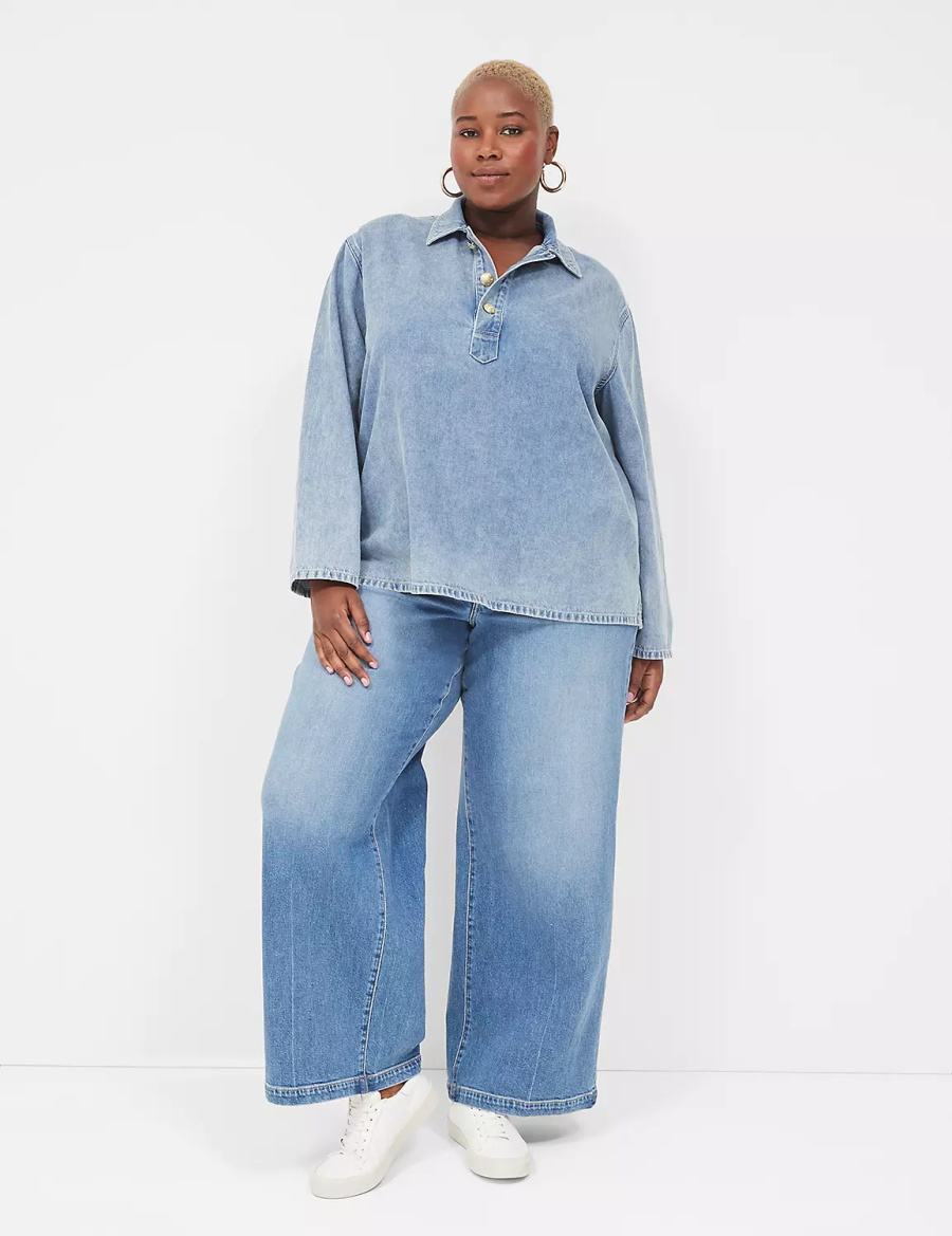 Lane Bryant Relaxed Collared Denim Popover Camicie Donna Blu Chiaro | MTR2248BE