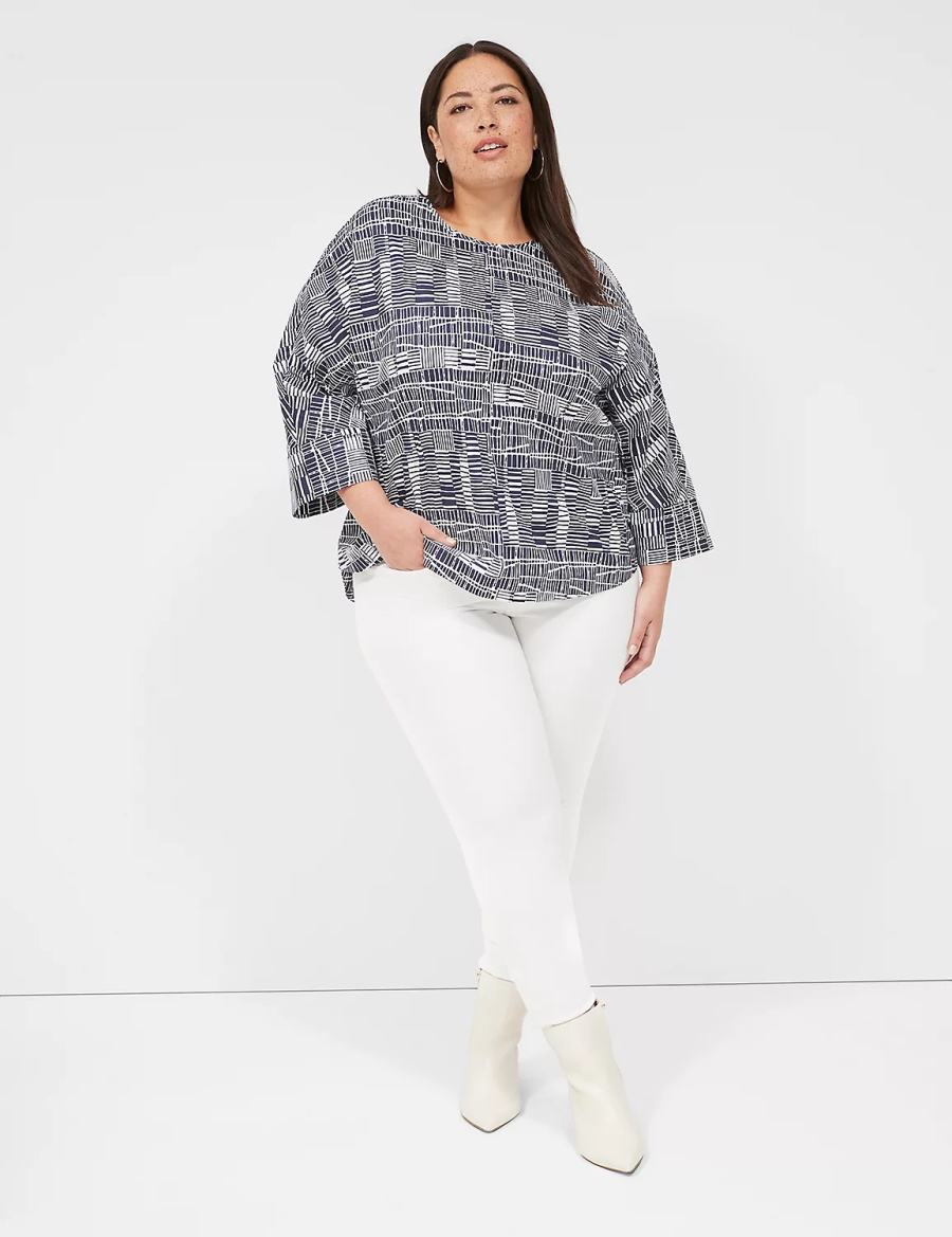 Lane Bryant Relaxed Crew-Neck Popover Top Camicetta Donna Blu Marino Bianche | YUV4424WV