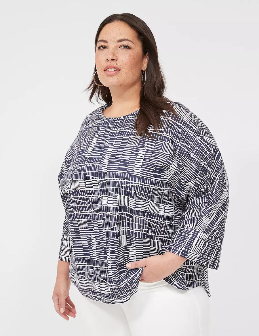 Lane Bryant Relaxed Crew-Neck Popover Top Camicetta Donna Blu Marino Bianche | YUV4424WV