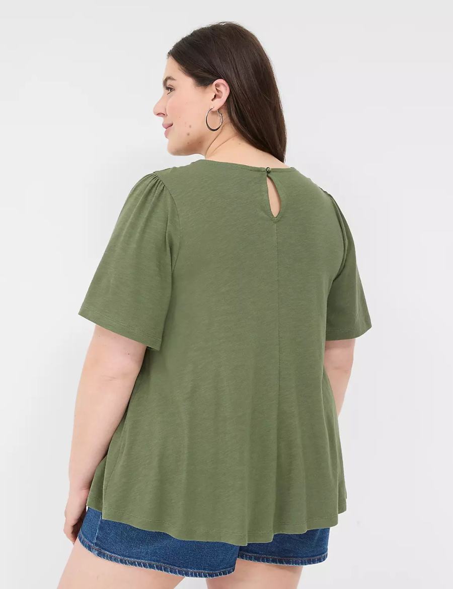 Lane Bryant Relaxed Crochet Crew-Neck Top Magliette Donna Marroni Verdi | ZAV2417TO