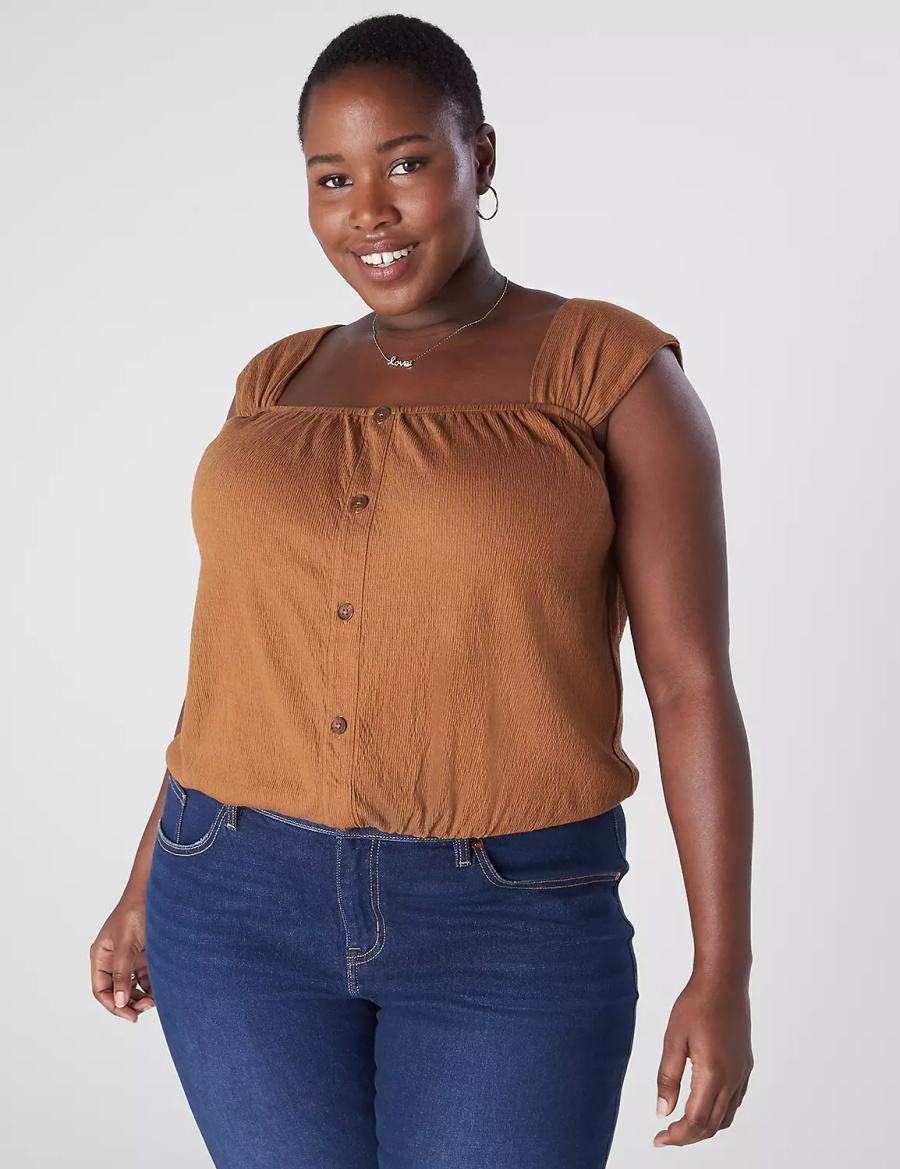 Lane Bryant Relaxed Crop Cap-Sleeve Square-Neck Top Magliette Donna Marroni | UBR5578ME