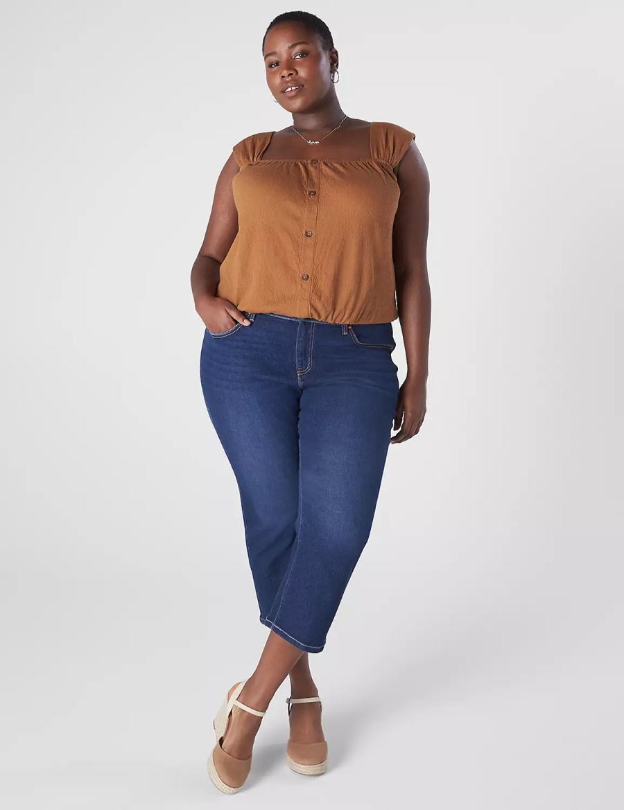 Lane Bryant Relaxed Crop Cap-Sleeve Square-Neck Top Magliette Donna Marroni | UBR5578ME