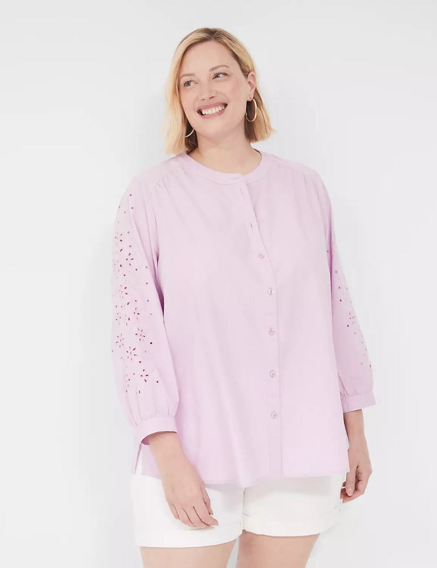 Lane Bryant Relaxed Eyelet-Sleeve Button-Front Camicetta Donna Viola | GYO2498LG