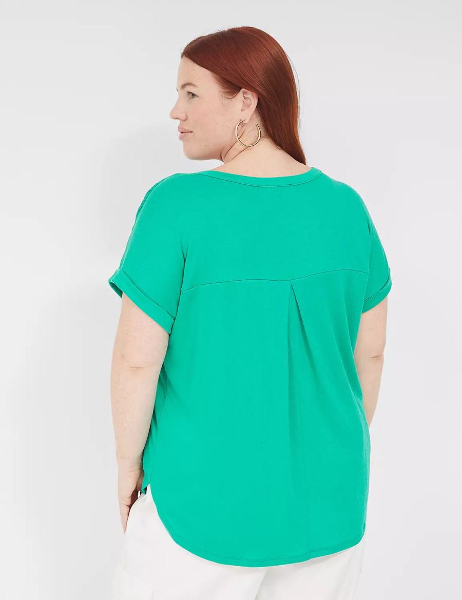 Lane Bryant Relaxed Gauze Notch-Neck Camicie Donna Verde Acqua | WXT2372EC